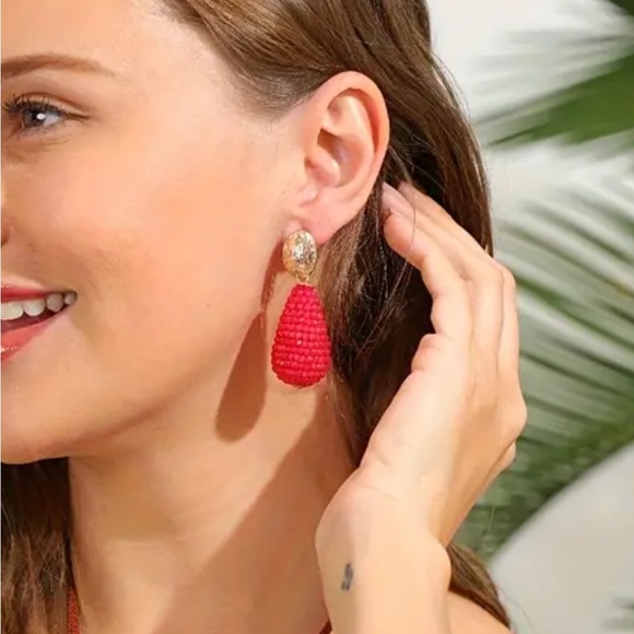 Tan Hand Wrapped Crystal Bead Drop Earrings - Picture 2 of 3